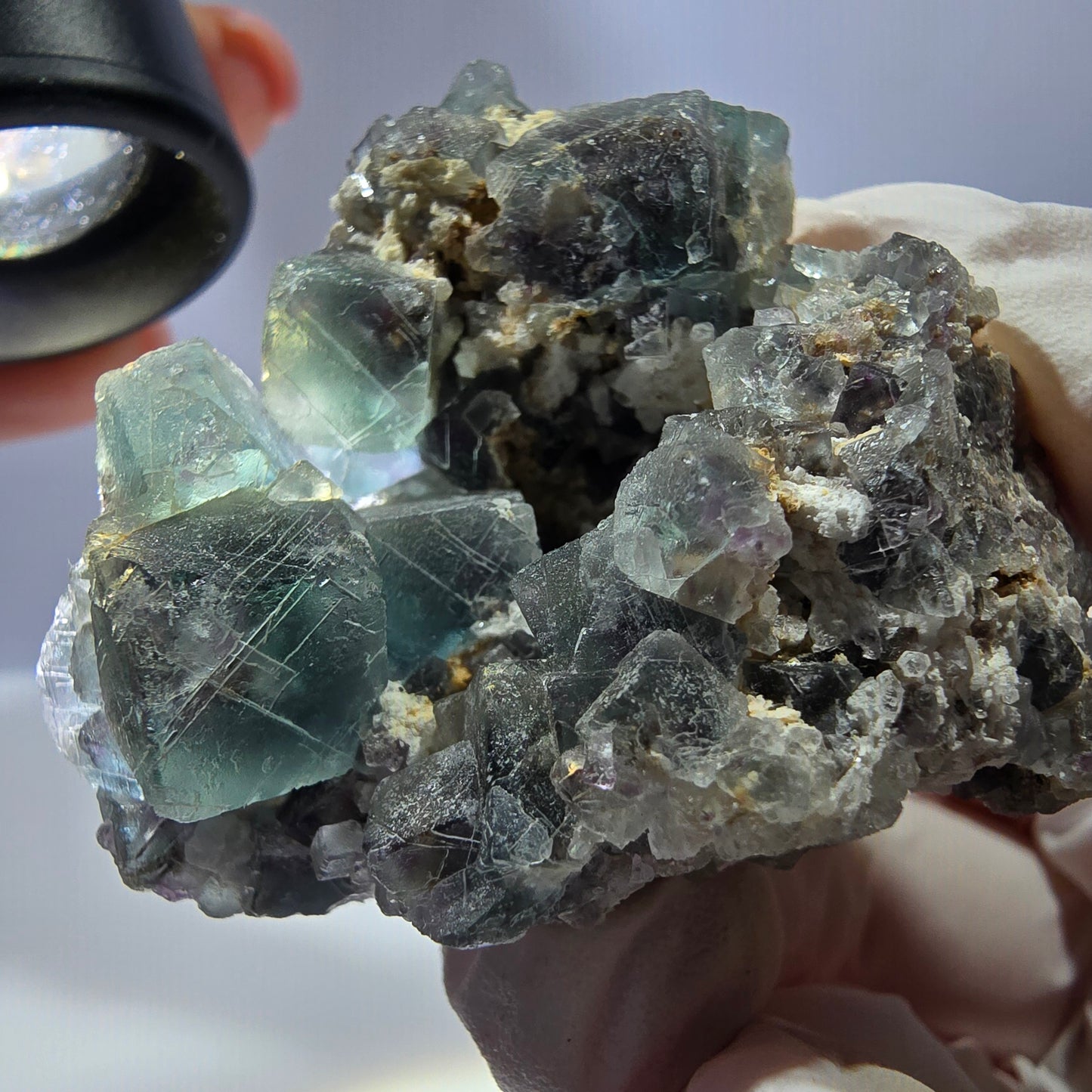 Rare cube de fluorite fantôme, spécimen de quartz vert violet Okorusu Namibie 47*46*37 mm 