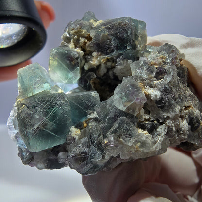 Rare cube de fluorite fantôme, spécimen de quartz vert violet Okorusu Namibie 47*46*37 mm 
