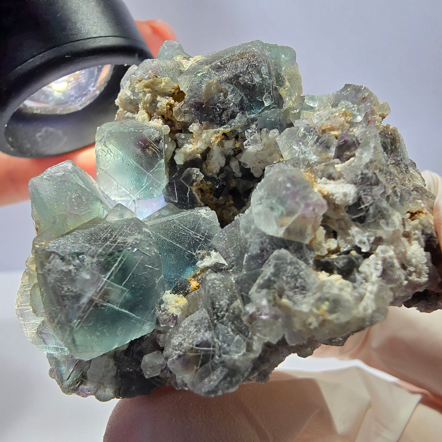 Rare cube de fluorite fantôme, spécimen de quartz vert violet Okorusu Namibie 47*46*37 mm 