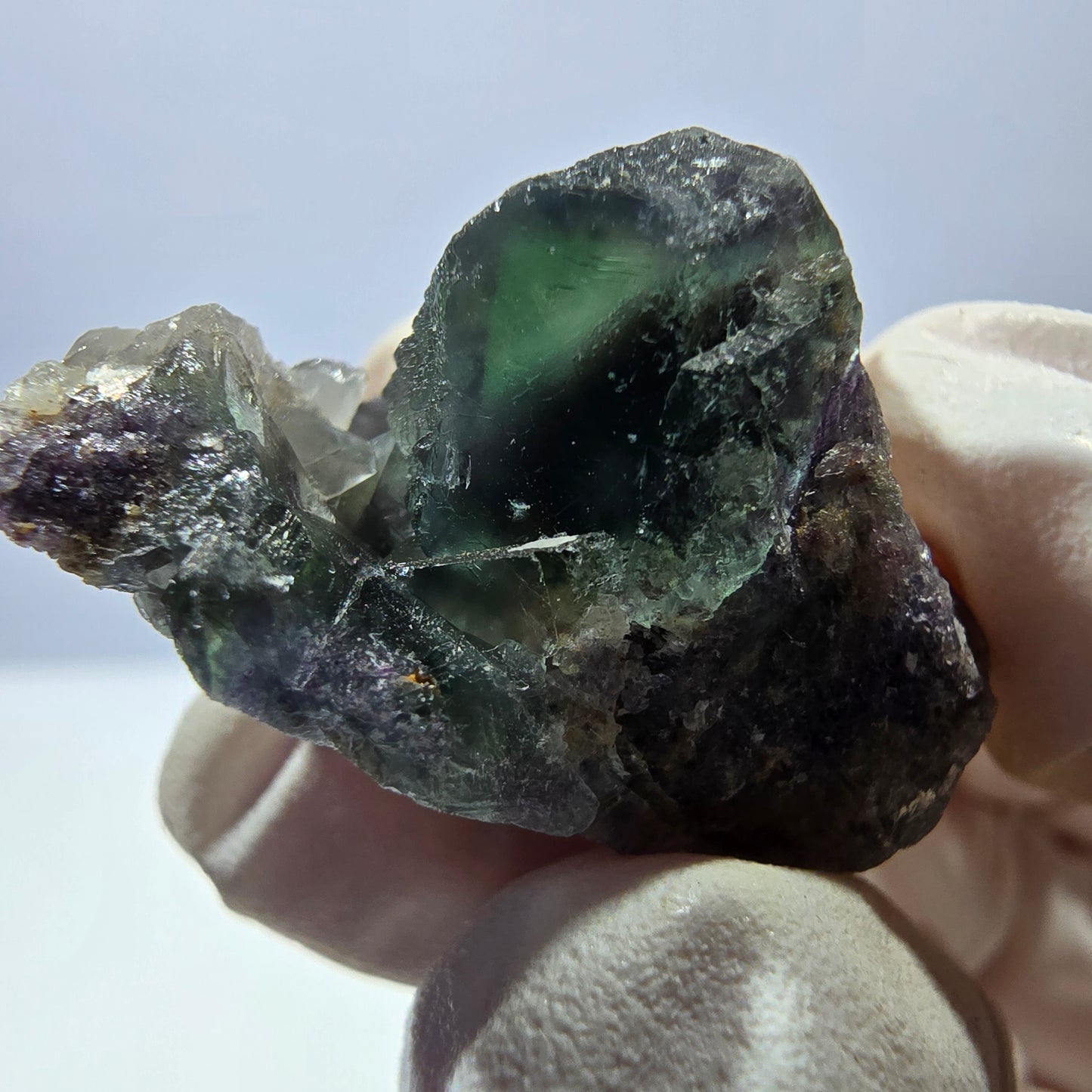 Rare cube de fluorite fantôme, spécimen de quartz vert Okorusu, Namibie, 29 x 24 x 19 mm 