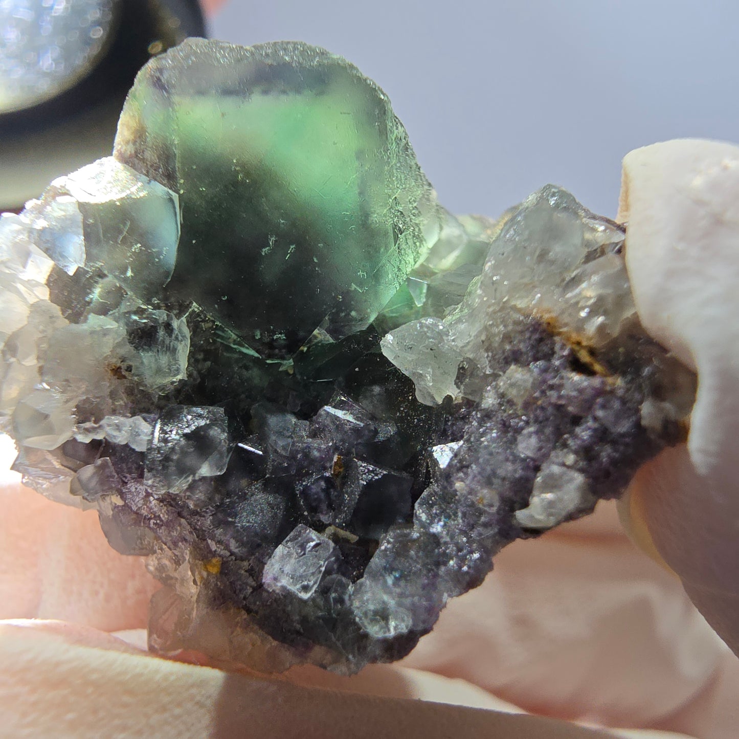 Rare cube de fluorite fantôme, spécimen de quartz vert Okorusu, Namibie, 29 x 24 x 19 mm 