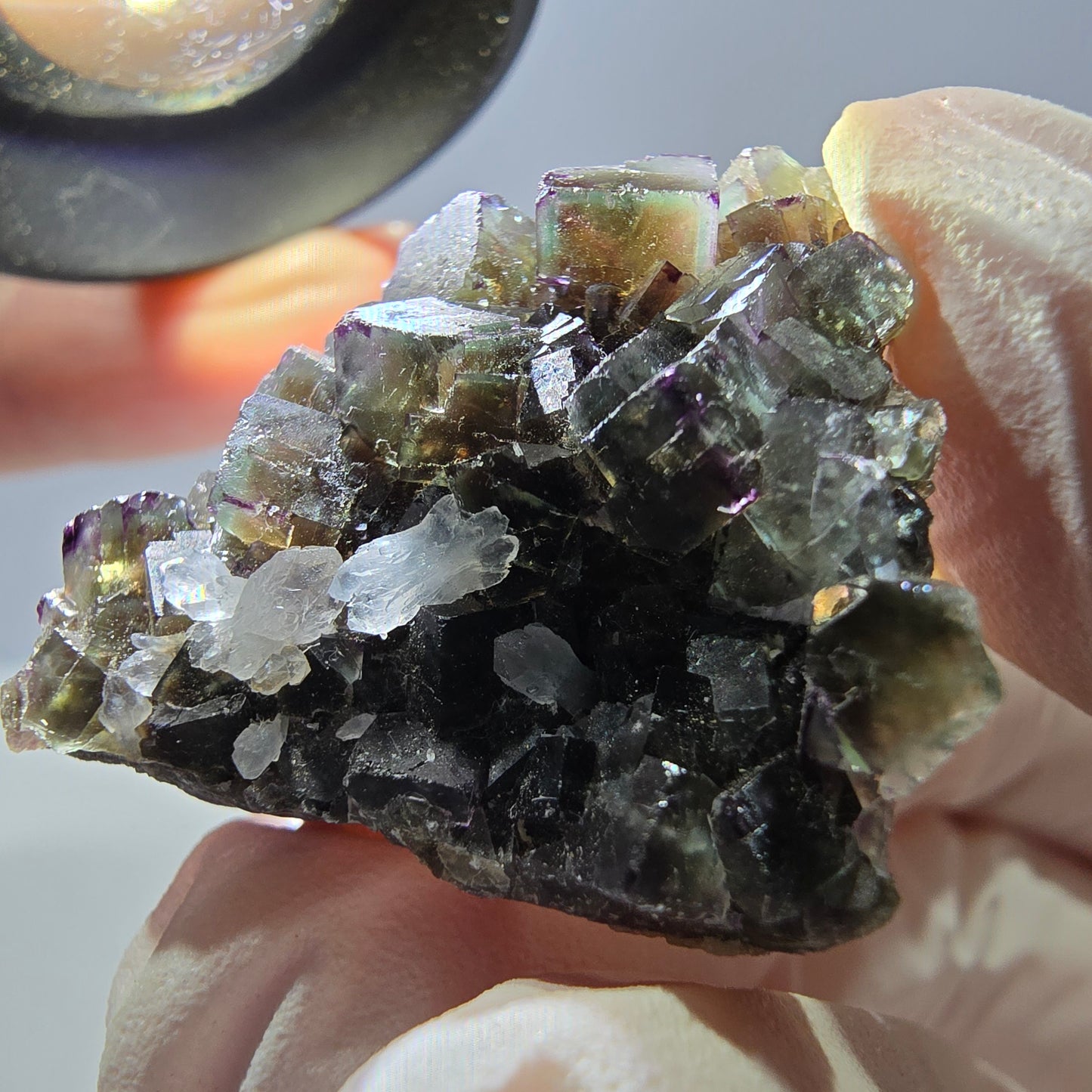 Rare cube de fluorite fantôme, spécimen de quartz vert violet Okorusu Namibie 29 x 26 x 12 mm 