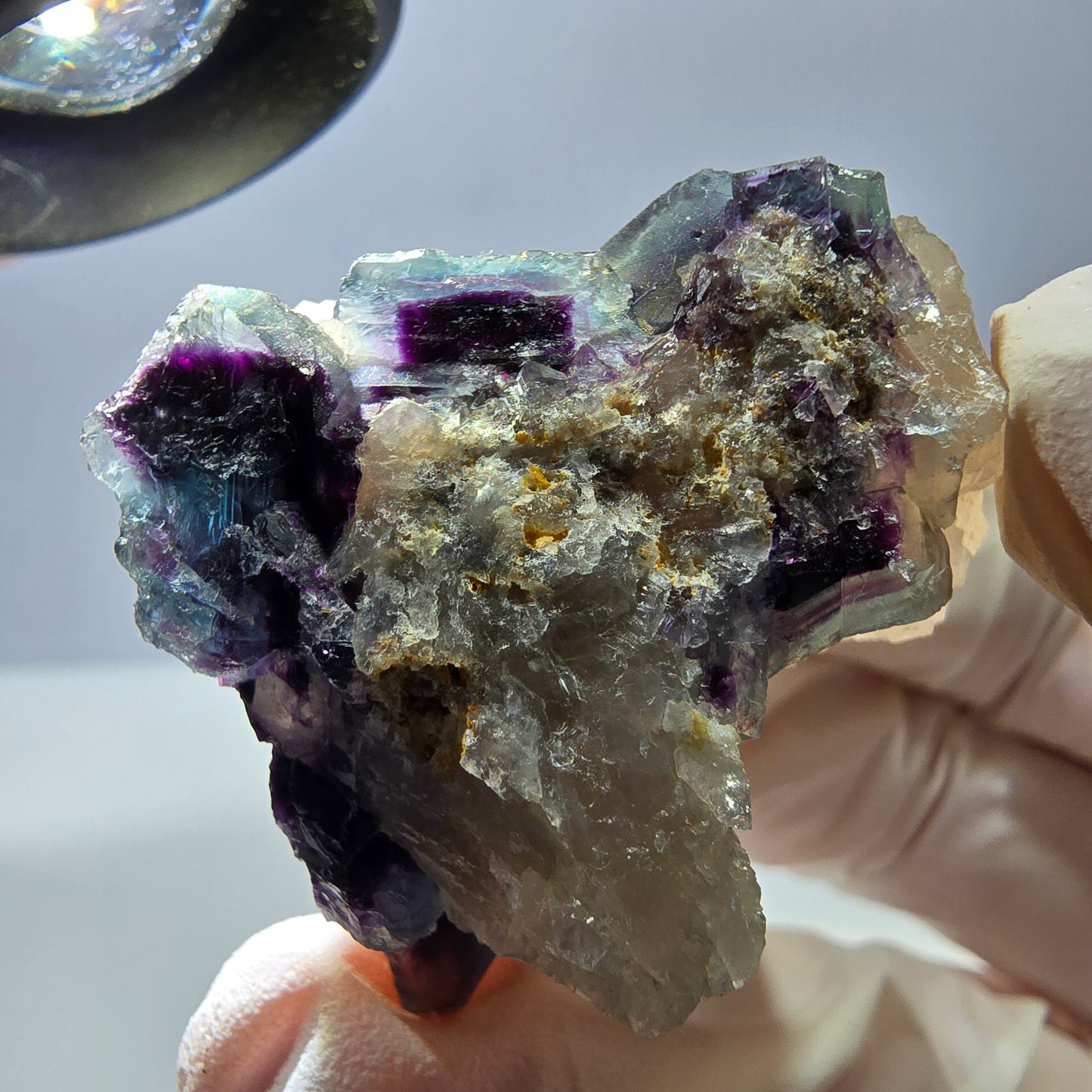 Rare cube de fluorite fantôme, spécimen de quartz bleu violet Okorusu Namibie 35 x 33 x 32 mm 