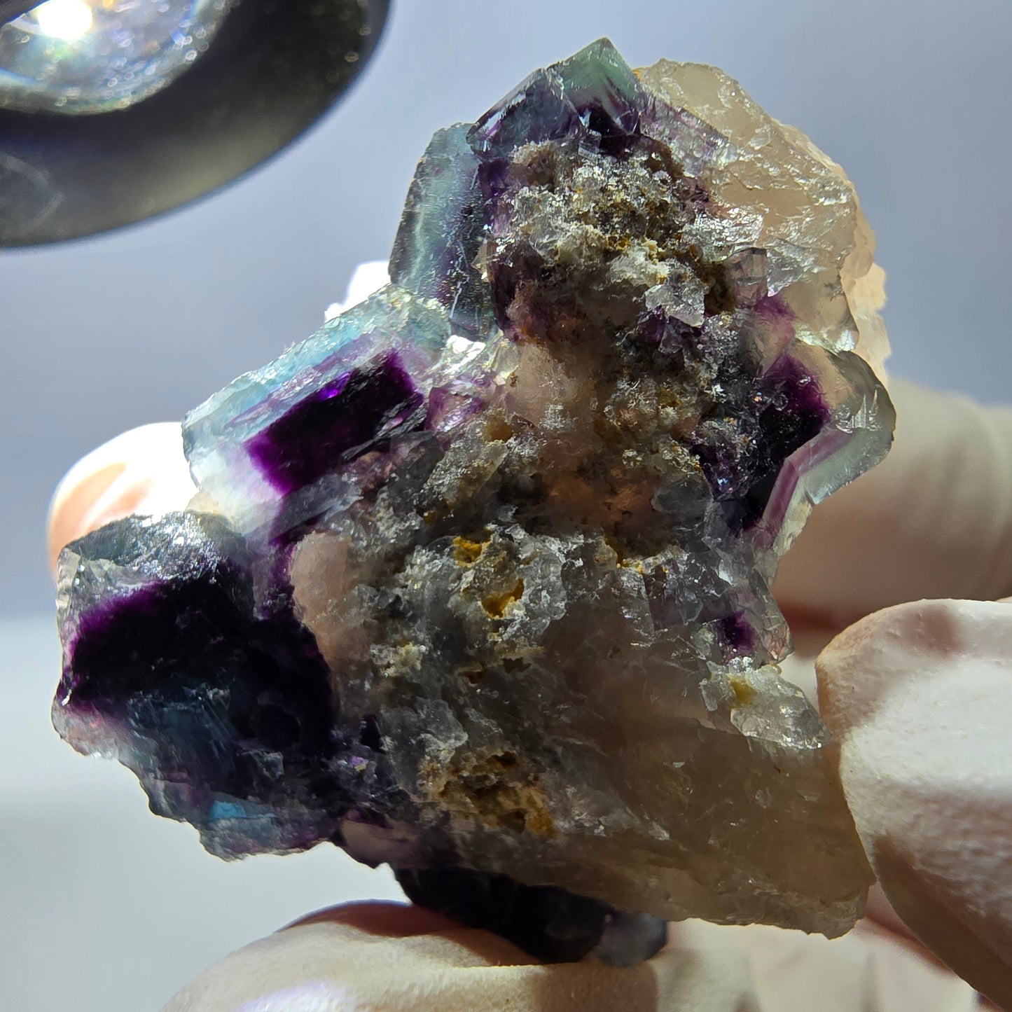 Rare cube de fluorite fantôme, spécimen de quartz bleu violet Okorusu Namibie 35 x 33 x 32 mm 