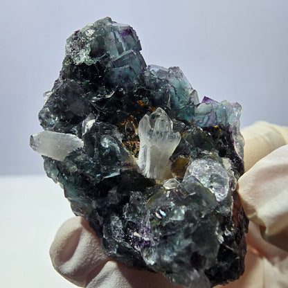 Rare cube de fluorite fantôme, spécimen de quartz vert violet Okorusu Namibie 43*33*26mm 