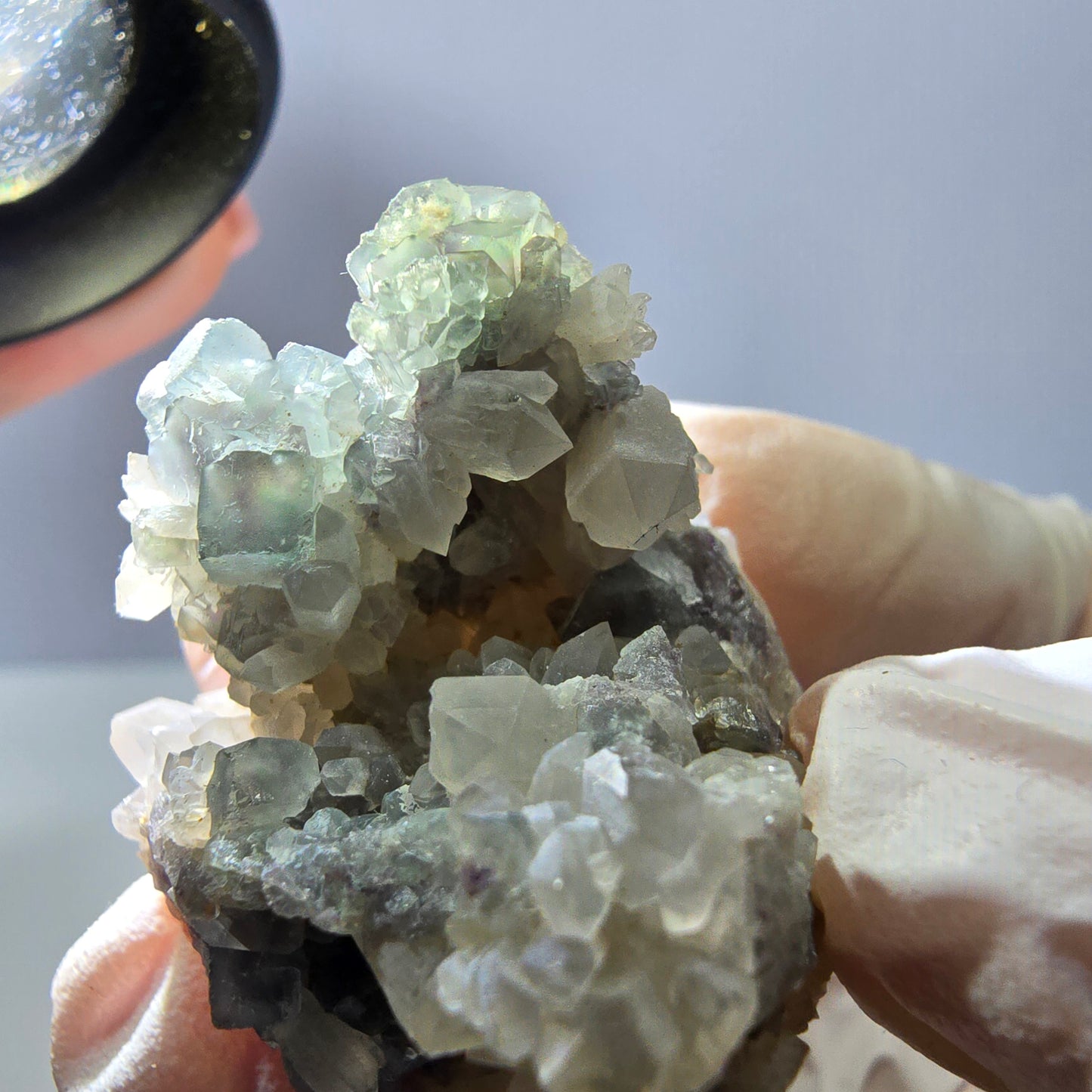 Rare cube de fluorite fantôme, spécimen de quartz vert Okorusu, Namibie, 42 x 31 x 31 mm 