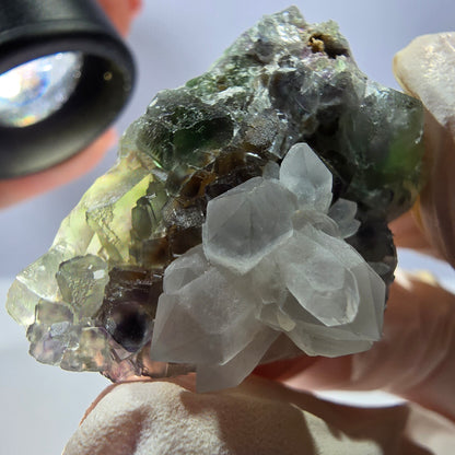 Rare cube de fluorite fantôme, spécimen de quartz vert violet Okorusu Namibie 38 x 27 x 24 mm 