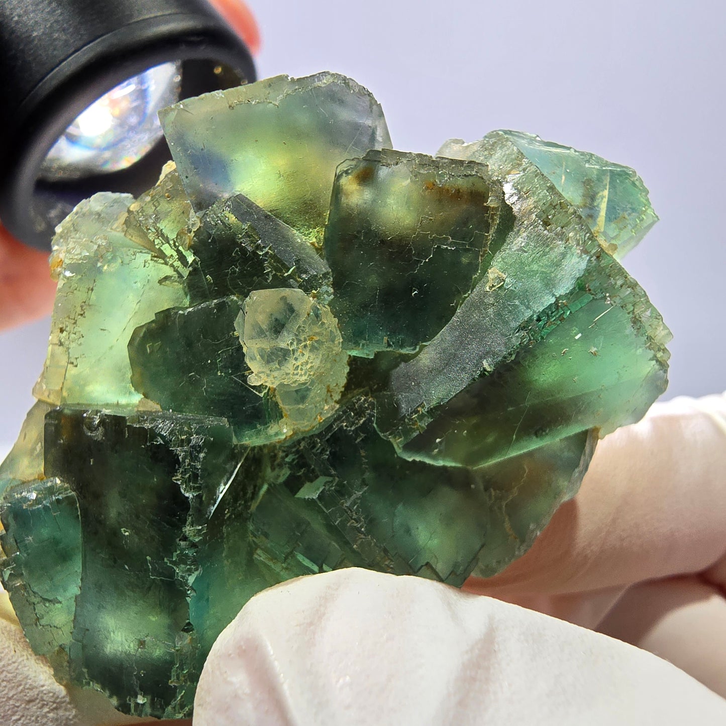 Rare cube de fluorite fantôme, spécimen de quartz vert Okorusu, Namibie, 55 x 36 x 20 mm 