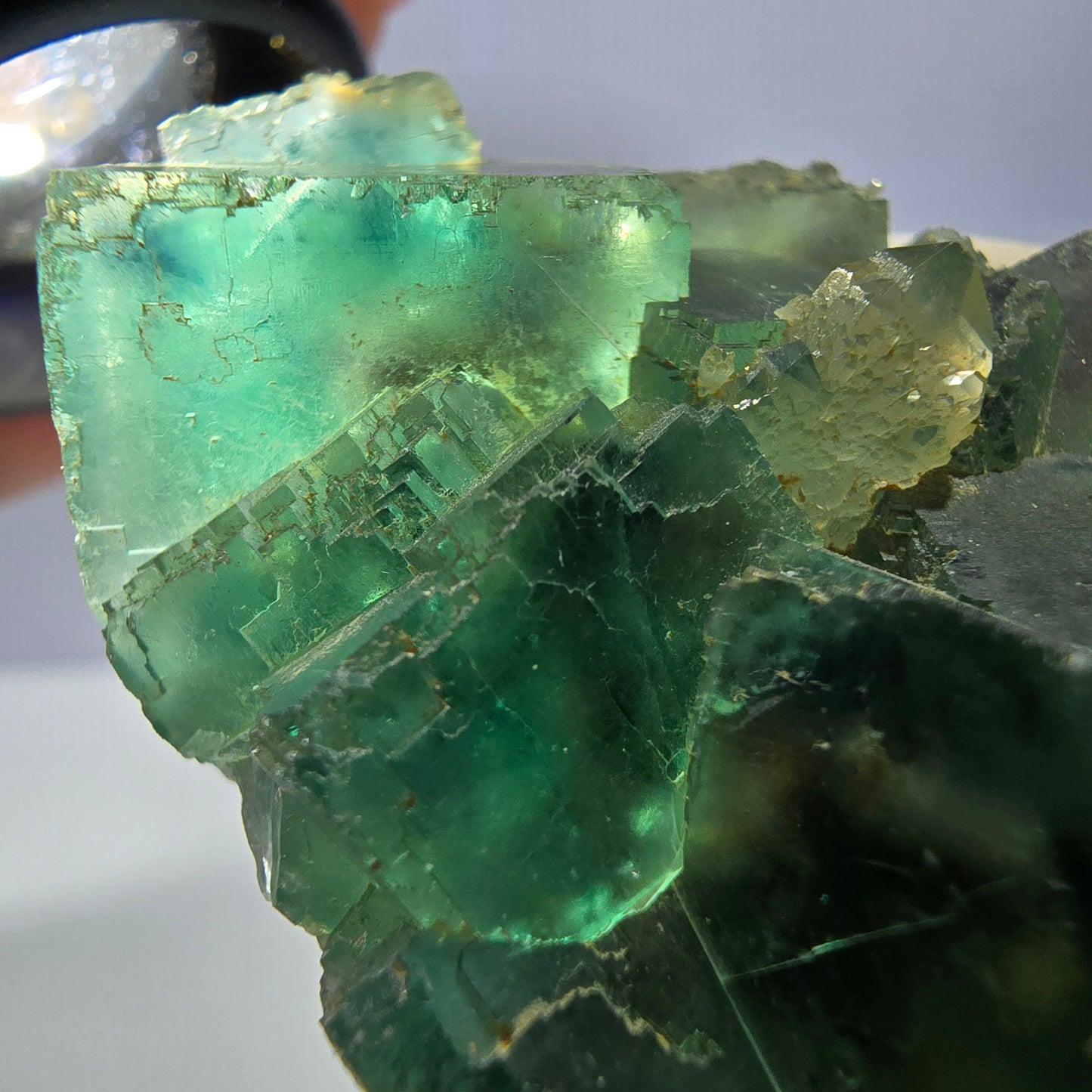 Rare cube de fluorite fantôme, spécimen de quartz vert Okorusu, Namibie, 55 x 36 x 20 mm 
