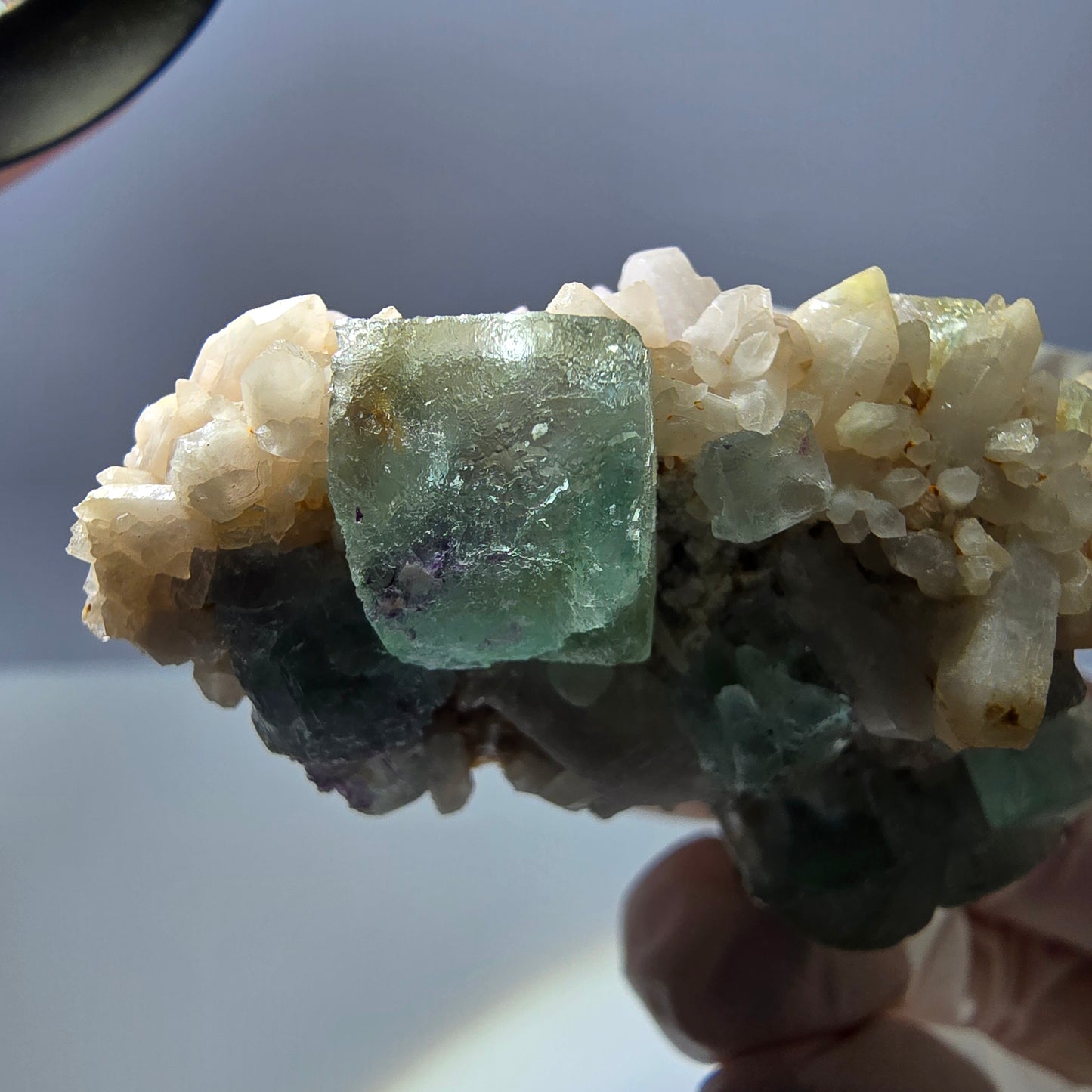 Rare cube de fluorite fantôme, spécimen de quartz vert Brandberg, Namibie, 57 x 33 x 37 mm 