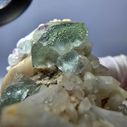 Rare cube de fluorite fantôme, spécimen de quartz vert Brandberg, Namibie, 57 x 33 x 37 mm 