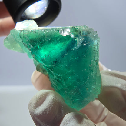 Spécimen de cube de fluorite fantôme transparente, vert parqueté, Okorusu, Namibie, 44 x 37 x 27 mm 