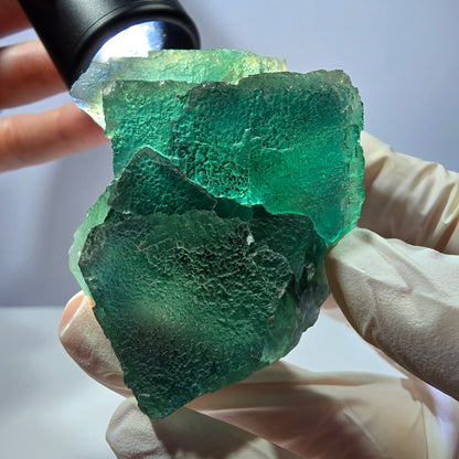 Rare spécimen de cube de fluorite fantôme, parqueté vert Okorusu, Namibie, 66 x 47 x 35 mm 