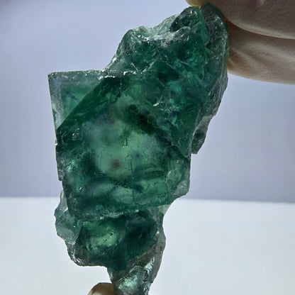 Spécimen de cube de fluorite fantôme transparente, vert parqueté, Okorusu, Namibie, 64 x 35 x 16 mm 