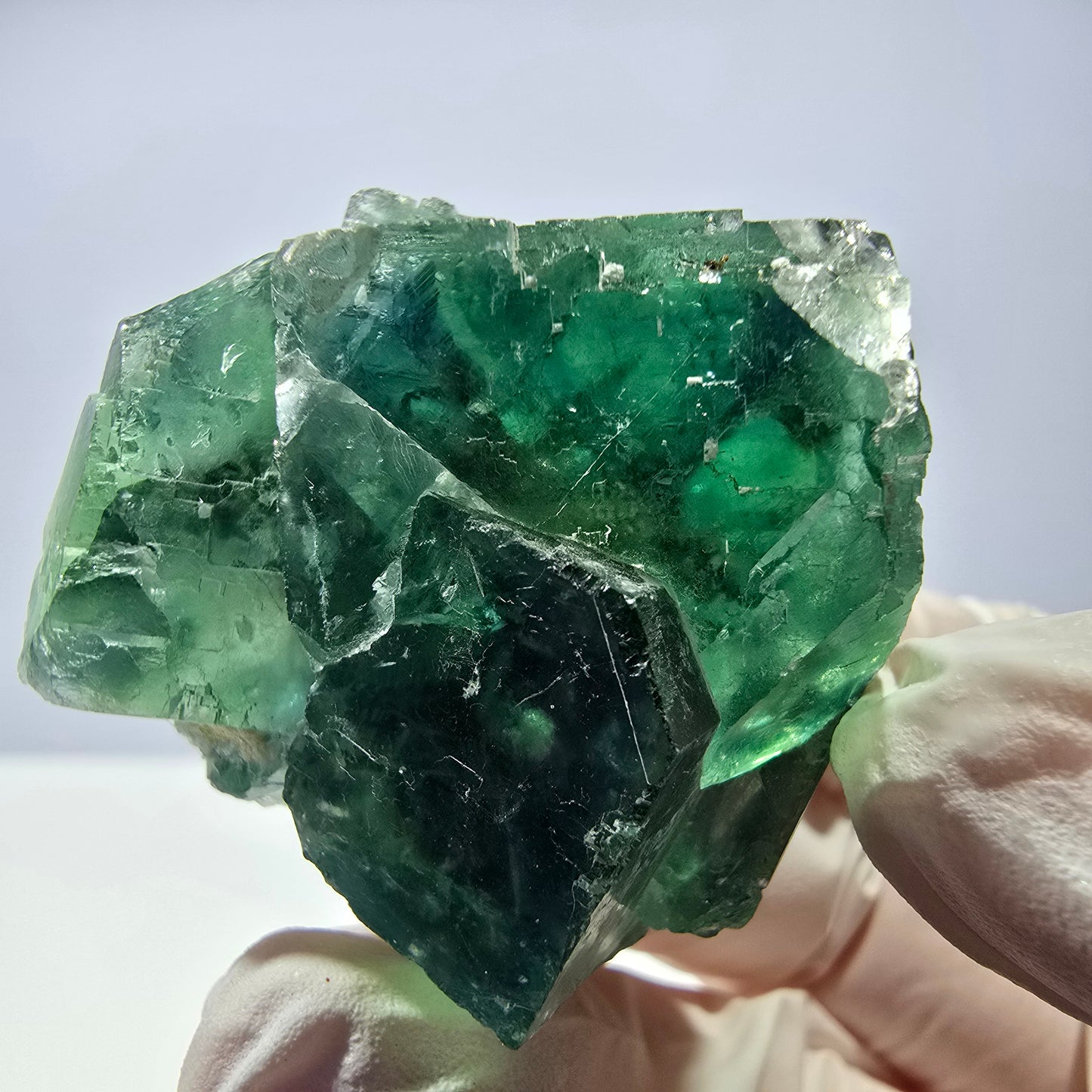 Spécimen de cube de fluorite fantôme transparente, vert parqueté, Okorusu, Namibie, 42 x 38 x 38 mm 