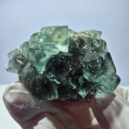 Spécimen de cube de fluorite fantôme transparente, vert parqueté, Okorusu, Namibie, 47 x 32 x 22 mm 