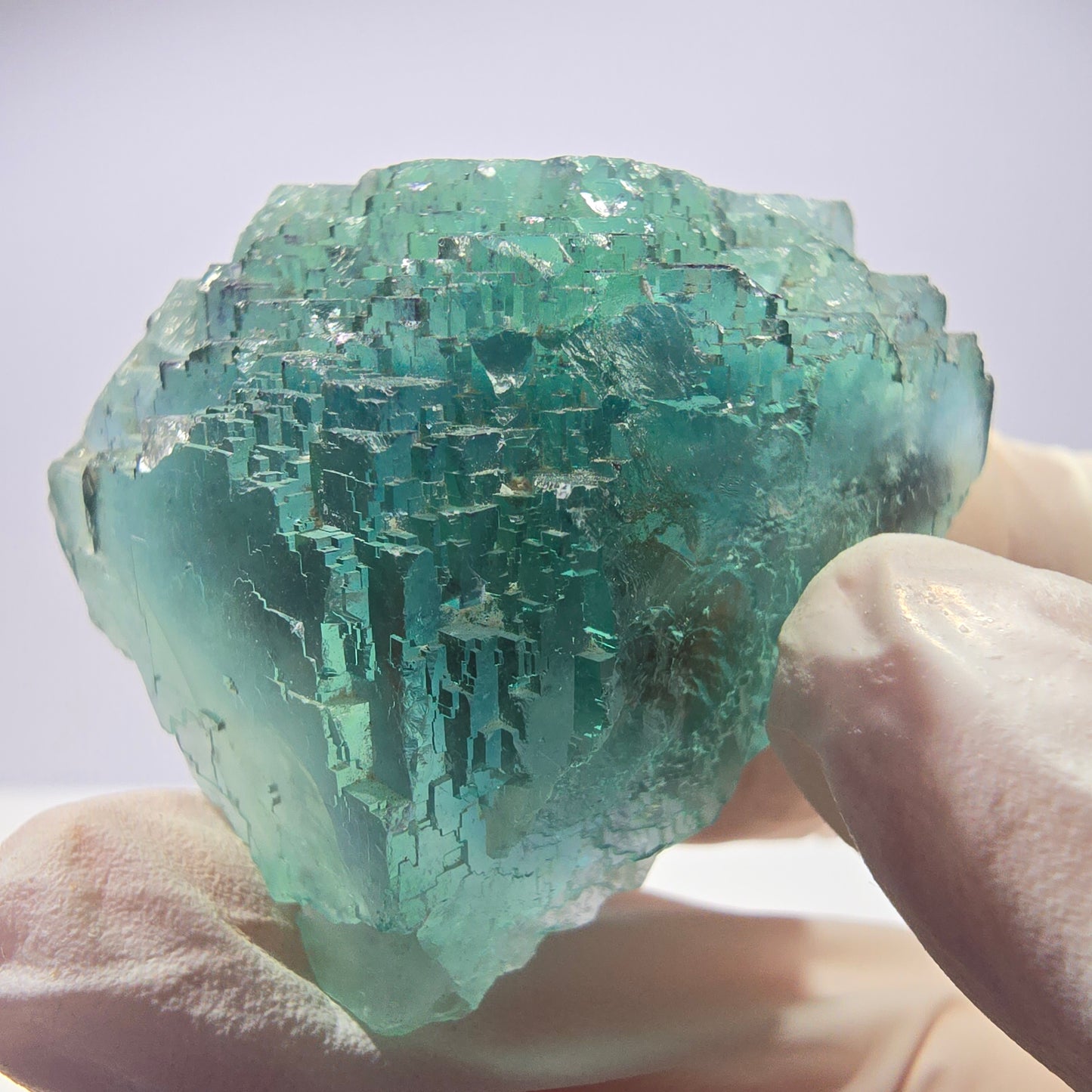 Spécimen de cube de fluorite fantôme transparente, vert parqueté, Okorusu, Namibie, 47 x 40 x 22 mm 