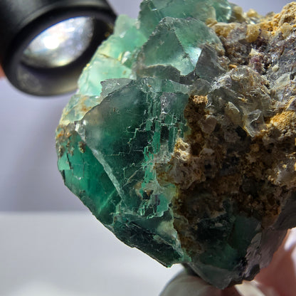 Spécimen de cube de fluorite fantôme transparente, vert parqueté, Okorusu, Namibie, 50 x 41 x 40 mm 
