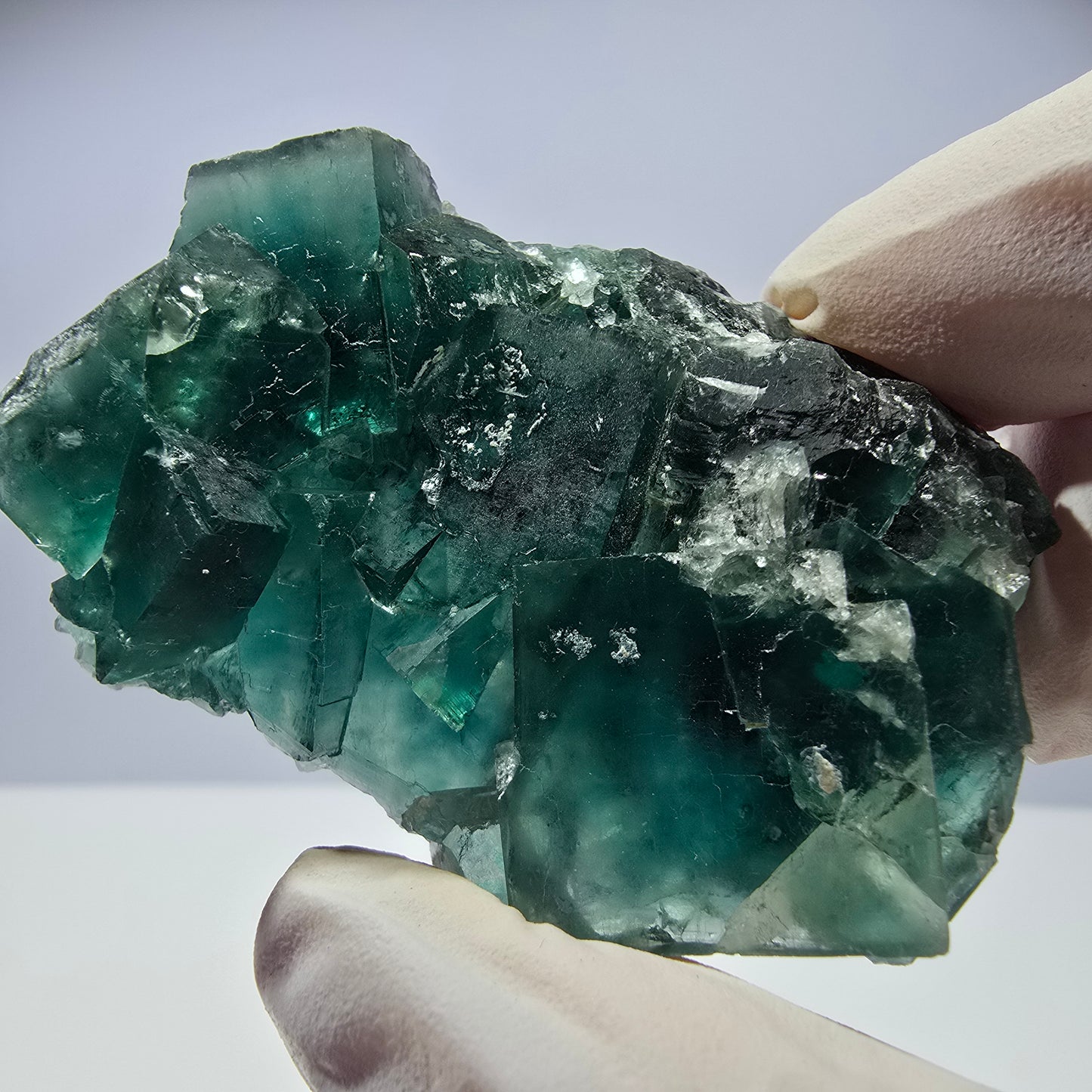 Spécimen de cube de fluorite fantôme transparente, vert parqueté, Okorusu, Namibie, 58 x 45 x 16 mm 