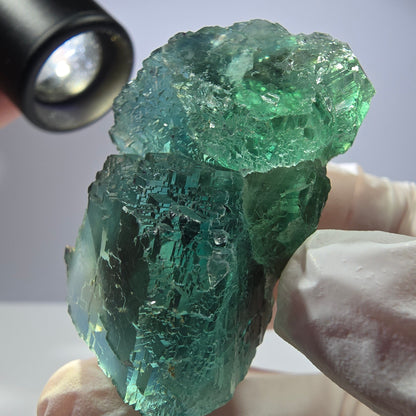 Spécimen de cube de fluorite fantôme transparente, parqueté vert Okorusu, Namibie 49 x 31 x 31 mm 