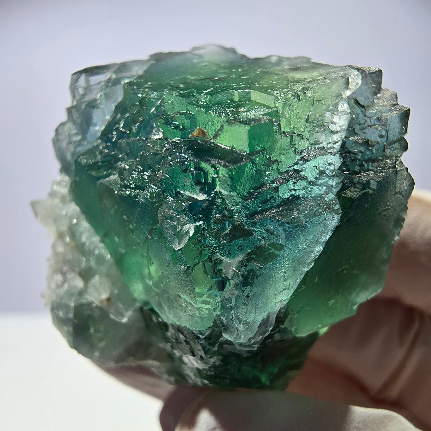 Rare cube de fluorite fantôme, spécimen de quartz vert Okorusu, Namibie, 44 x 40 x 29 mm 