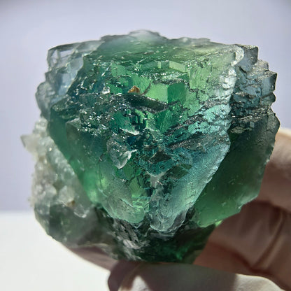 Rare cube de fluorite fantôme, spécimen de quartz vert Okorusu, Namibie, 44 x 40 x 29 mm 