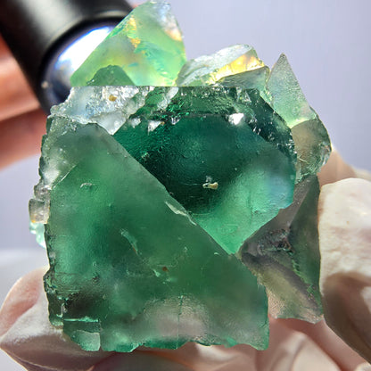 Spécimen de cube de fluorite fantôme transparente, vert parqueté, Okorusu, Namibie, 45 x 35 x 22 mm 