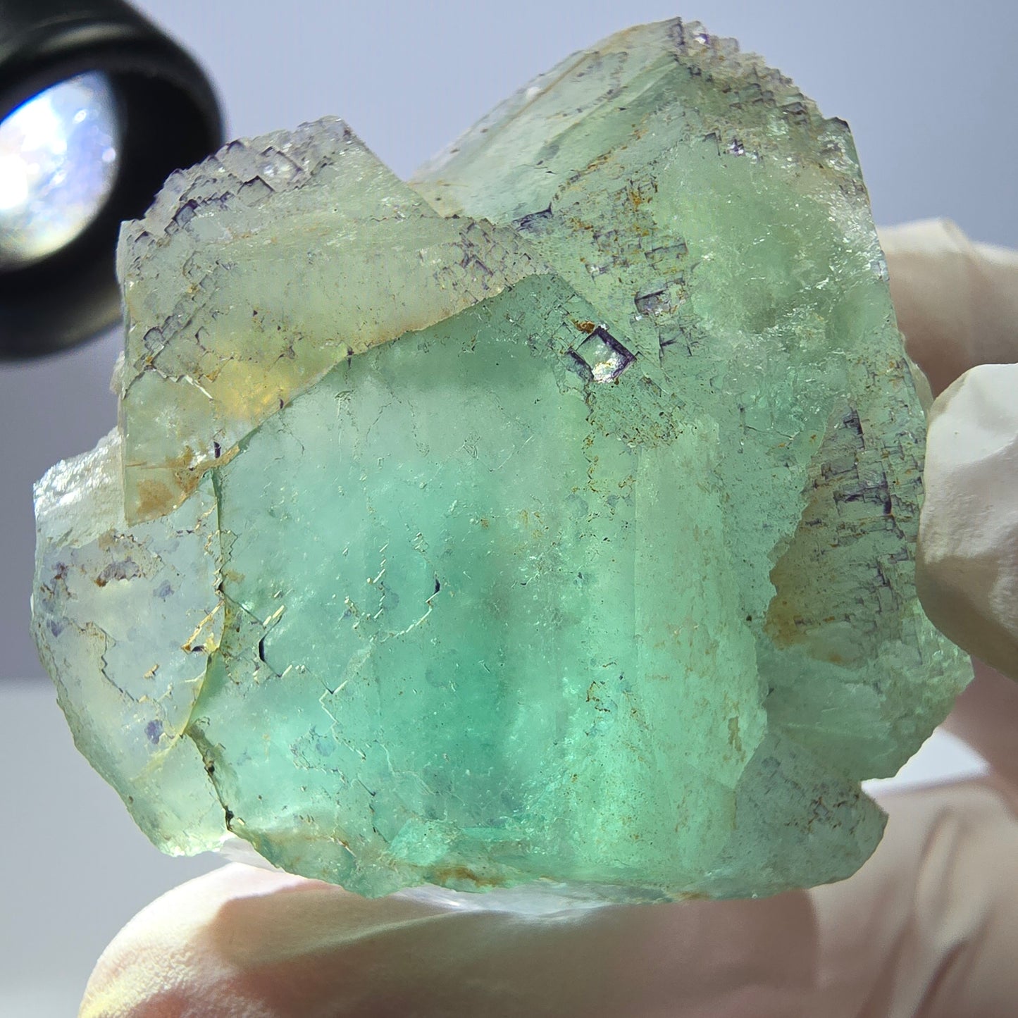 Spécimen de cube de fluorite fantôme transparente, vert parqueté, Okorusu, Namibie, 44 x 43 x 20 mm 