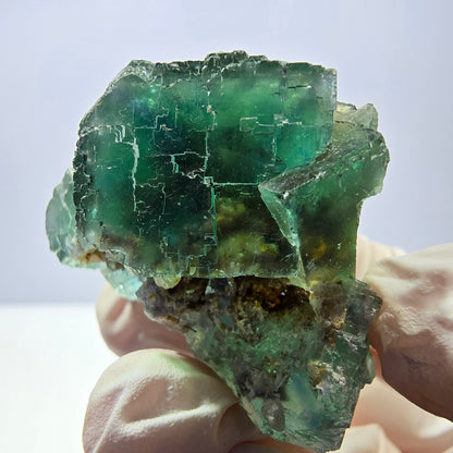 Spécimen de cube de fluorite fantôme transparente, vert parqueté, Okorusu, Namibie, 43 x 40 x 23 mm 