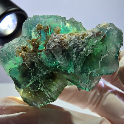 Spécimen de cube de fluorite fantôme transparente, vert parqueté, Okorusu, Namibie, 43 x 40 x 23 mm 