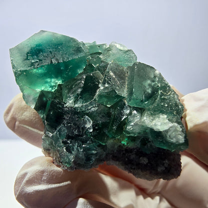 Spécimen de cube de fluorite fantôme transparente, vert parqueté, Okorusu, Namibie, 49 x 31 x 16 mm 