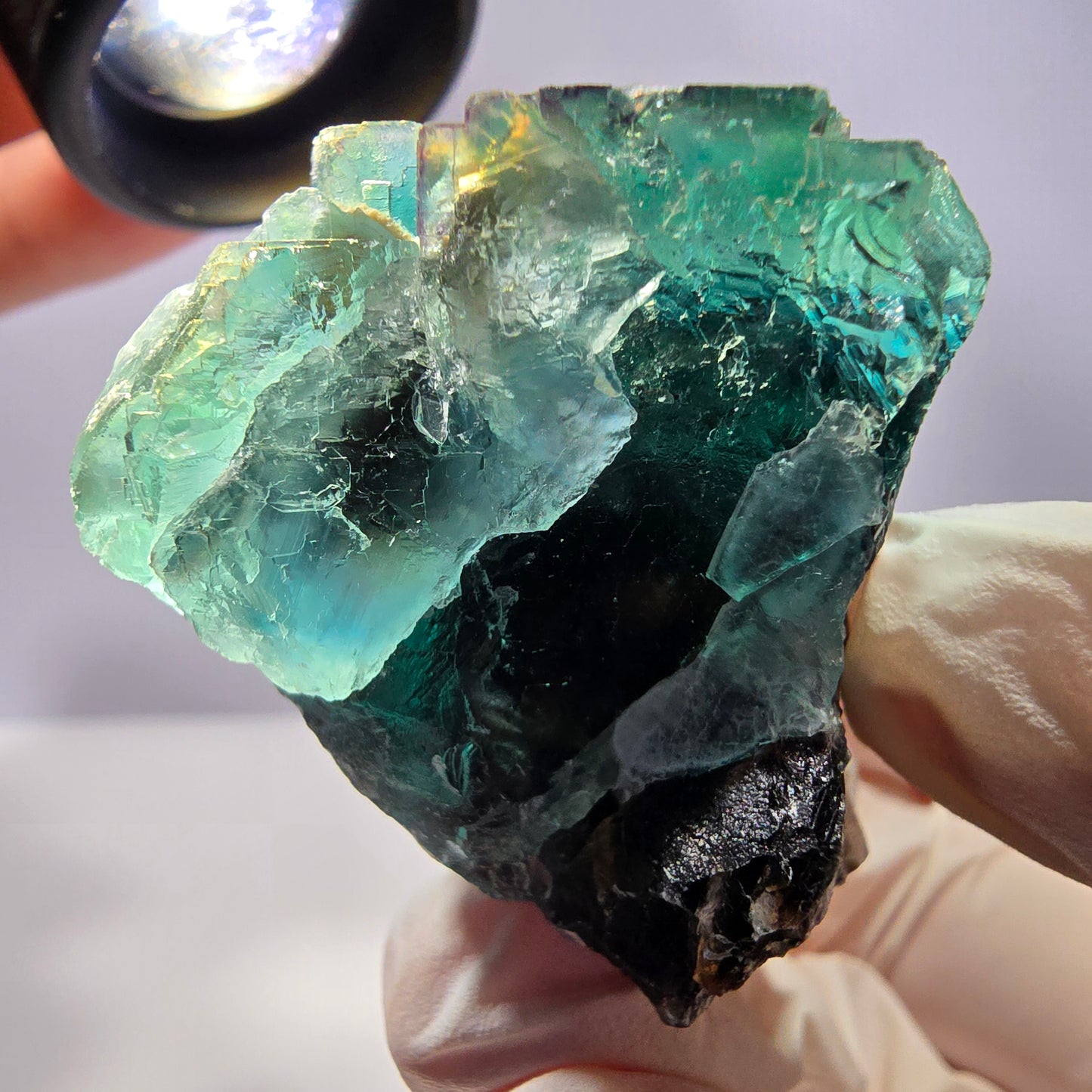 Spécimen de cube de fluorite fantôme, parqueté vert violet Okorusu, Namibie 56*46*43 mm 