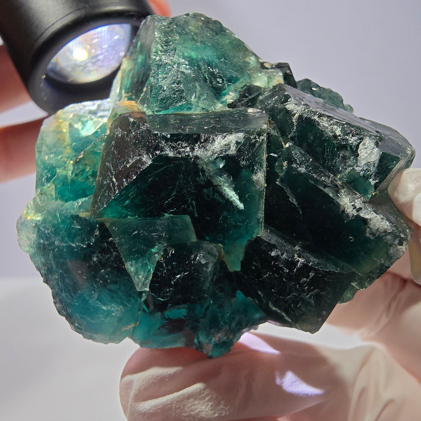 Spécimen de cube de fluorite fantôme, parqueté vert violet Okorusu, Namibie 53*49*28 mm 