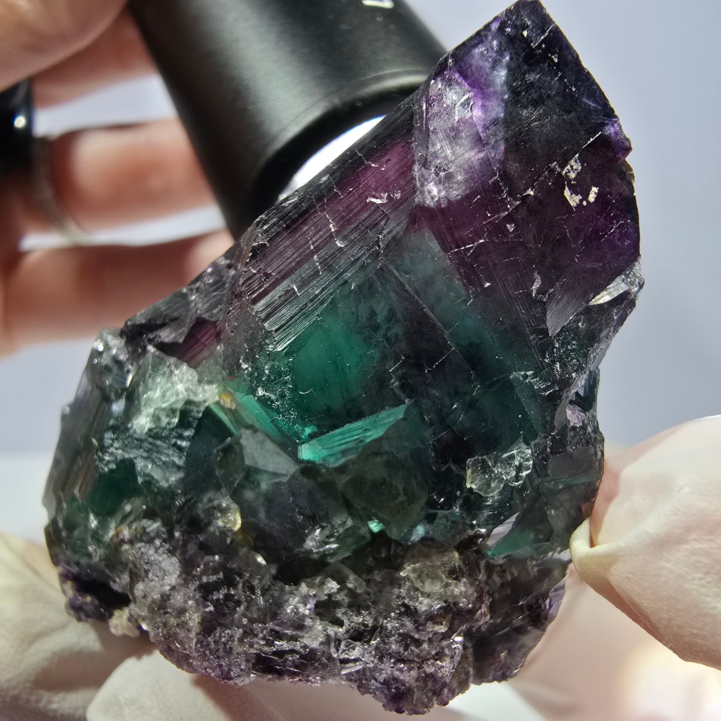 Spécimen de cube de fluorite fantôme, parqueté vert violet Okorusu, Namibie 56*51*45 mm 
