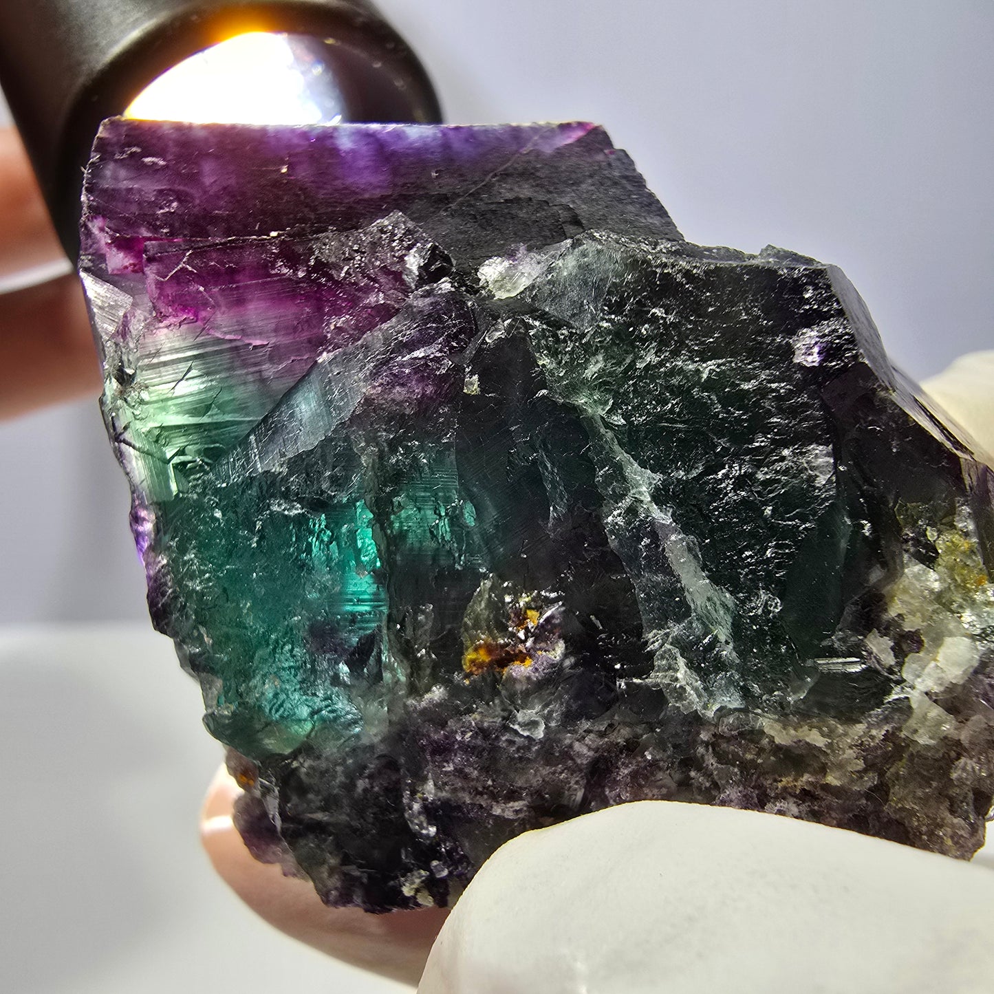 Spécimen de cube de fluorite fantôme, parqueté vert violet Okorusu, Namibie 56*51*45 mm 
