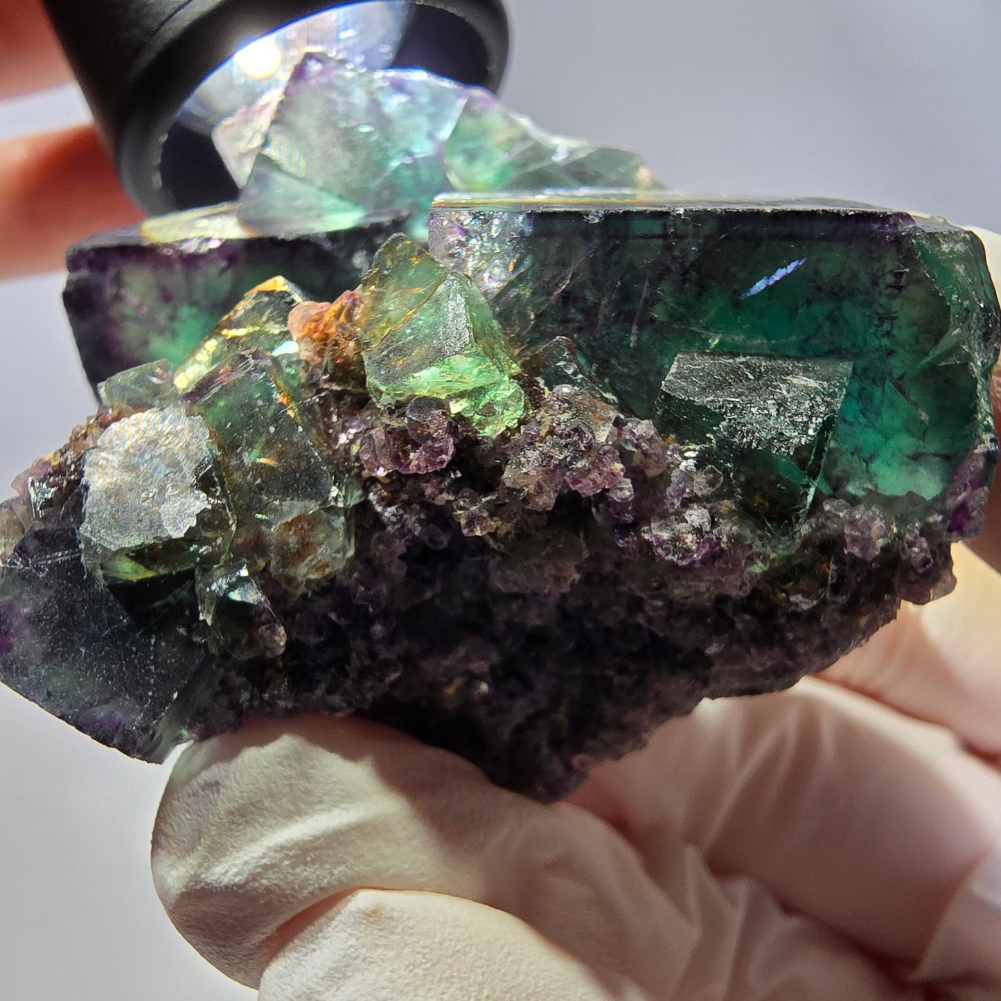 Spécimen de cube de fluorite fantôme, parqueté vert violet Okorusu, Namibie 56*43*28 mm 