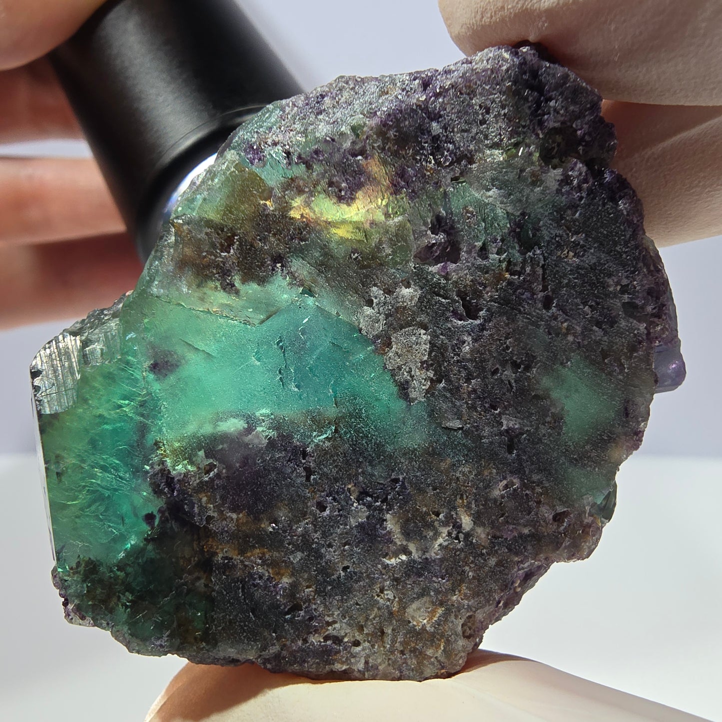 Spécimen de cube de fluorite fantôme, parqueté vert violet Okorusu, Namibie 56*43*28 mm 