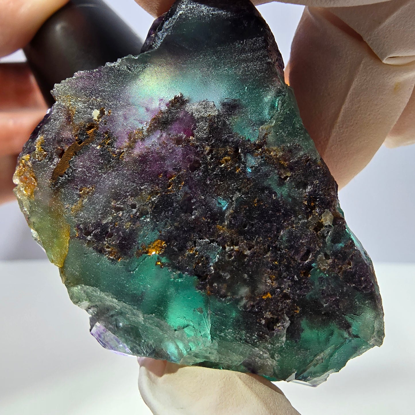 Spécimen de cube de fluorite fantôme, parqueté vert violet Okorusu, Namibie 58*40*27 mm 