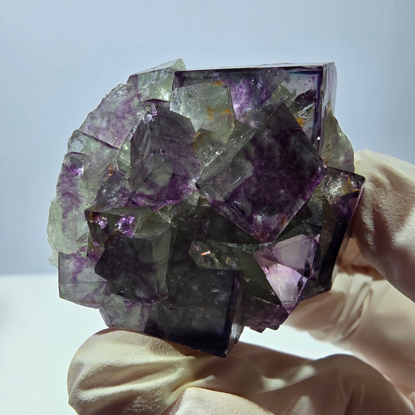 Spécimen de cube de fluorite fantôme, parqueté vert violet Okorusu, Namibie 46*41*26 mm 