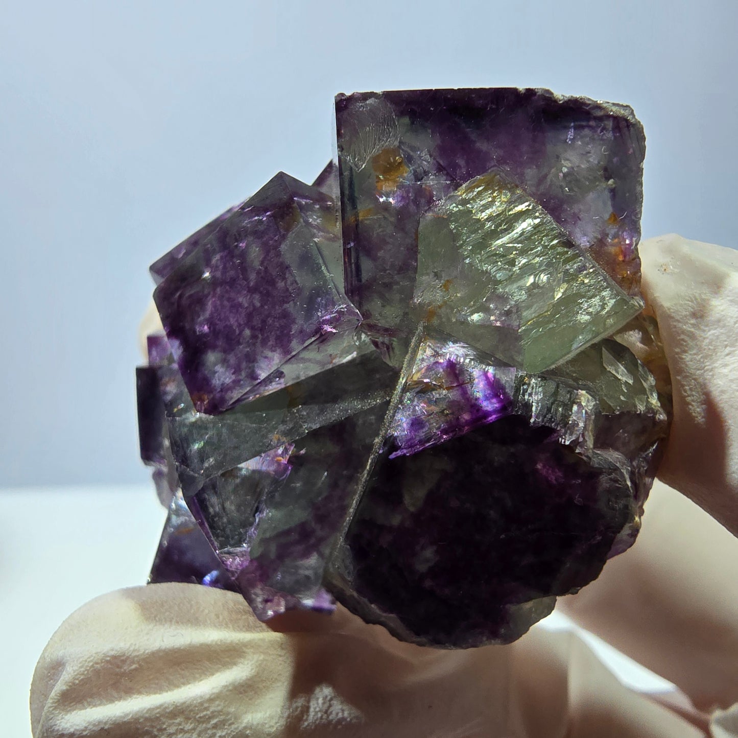 Spécimen de cube de fluorite fantôme, parqueté vert violet Okorusu, Namibie 46*41*26 mm 