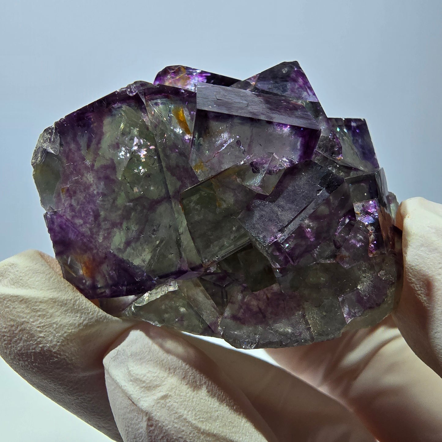 Spécimen de cube de fluorite fantôme, parqueté vert violet Okorusu, Namibie 46*41*26 mm 