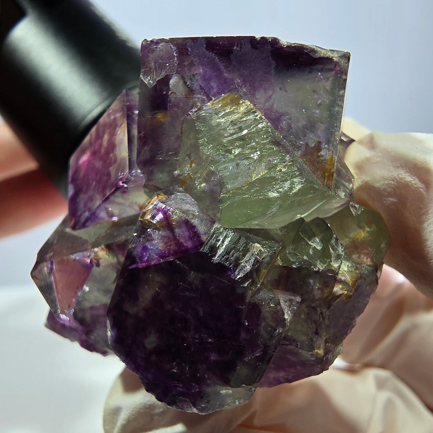 Spécimen de cube de fluorite fantôme, parqueté vert violet Okorusu, Namibie 46*41*26 mm 