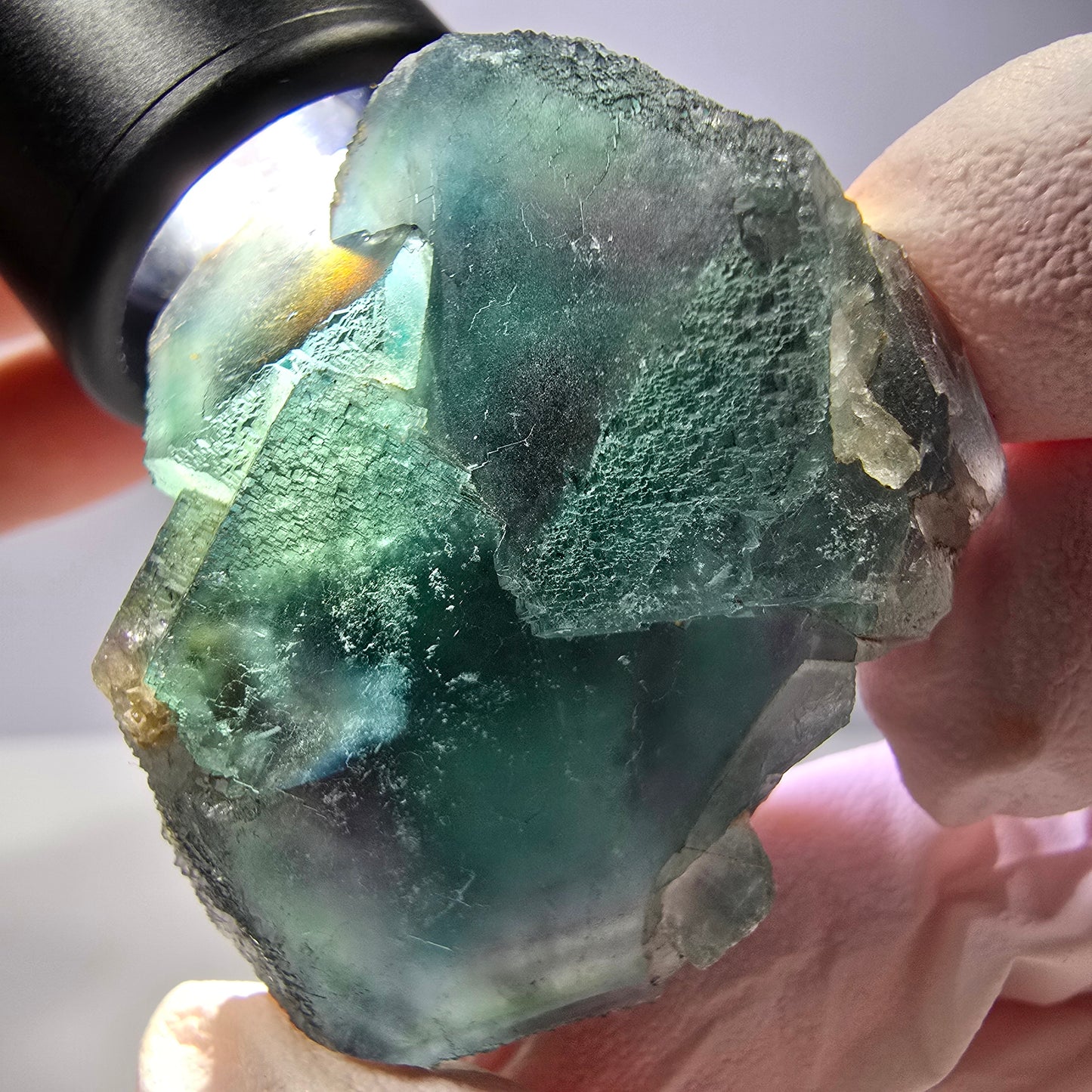Spécimen de cube de fluorite fantôme, parqueté vert violet Okorusu, Namibie 44*43*21 mm 