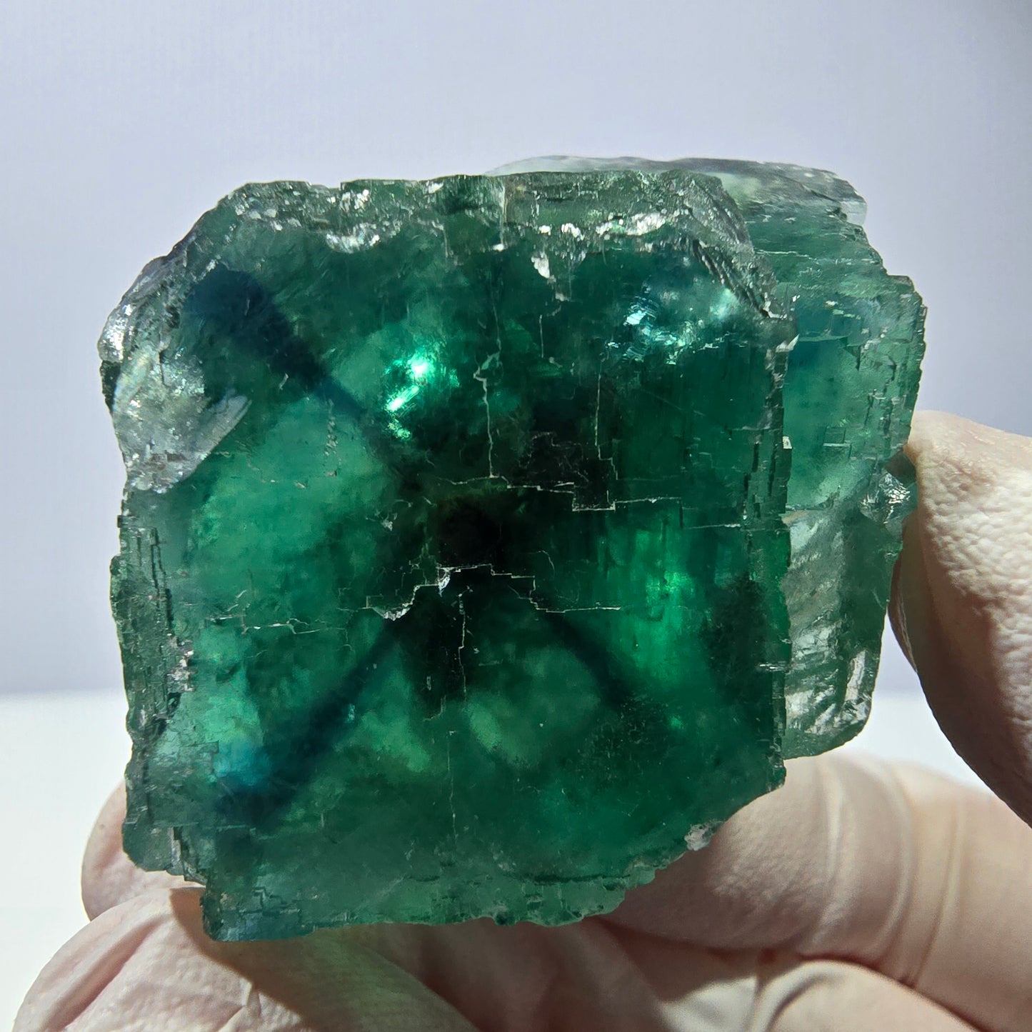 Spécimen de cube de fluorite fantôme, vert parqueté Okorusu, Namibie 50 x 36 x 33 mm 