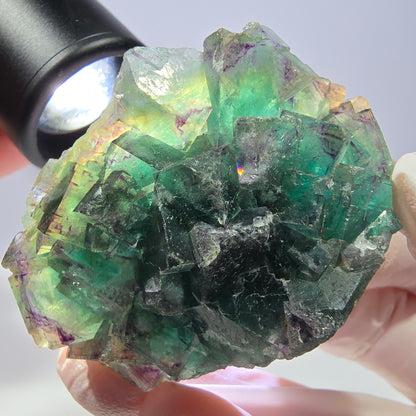 Phantom Fluorite Cube Specimen, parquetted green purple Okorusu, Namibia 53*38*21mm 