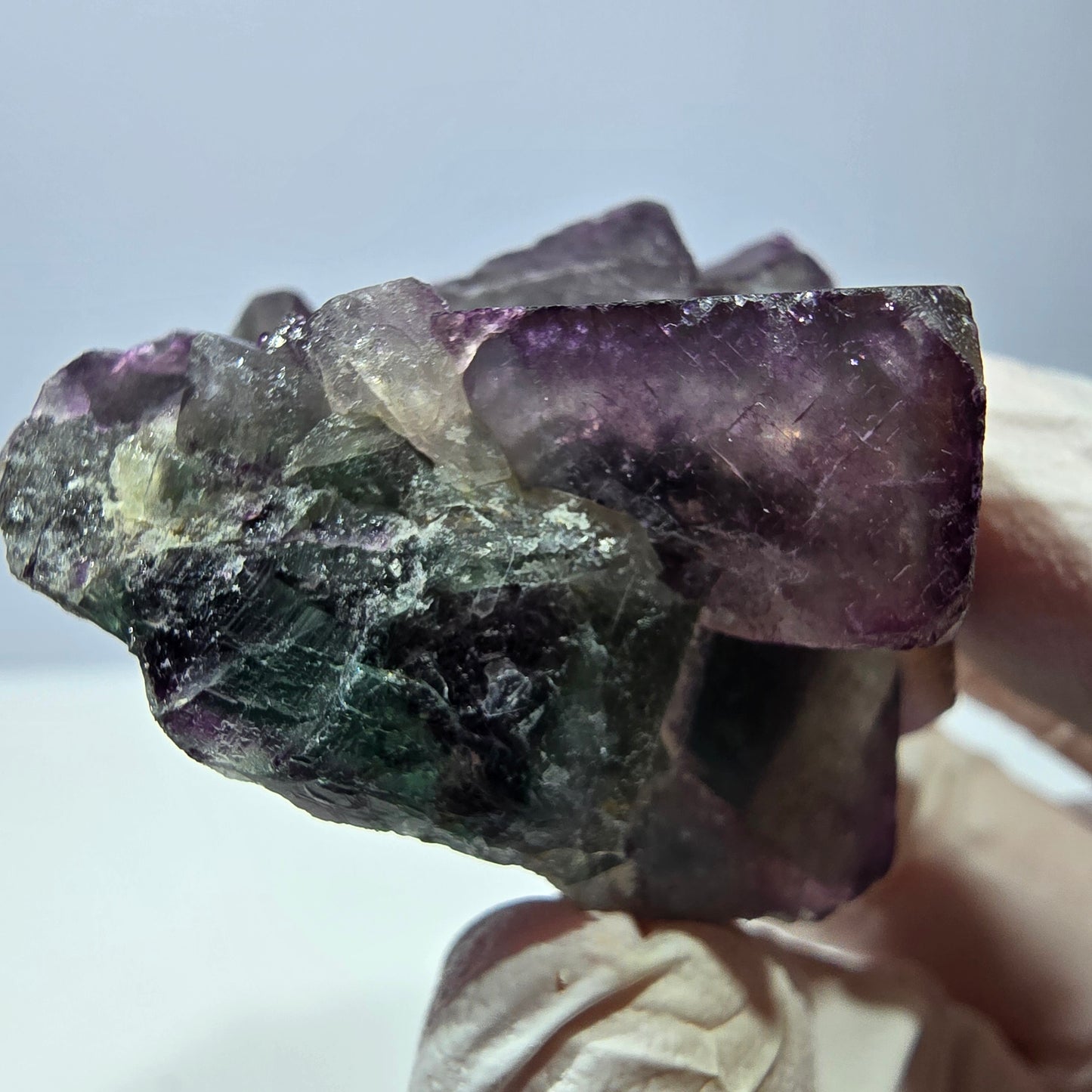 Rare spécimen de cube de fluorite fantôme, vert-violet, Okorusu, Namibie, 53 x 43 x 28 mm 