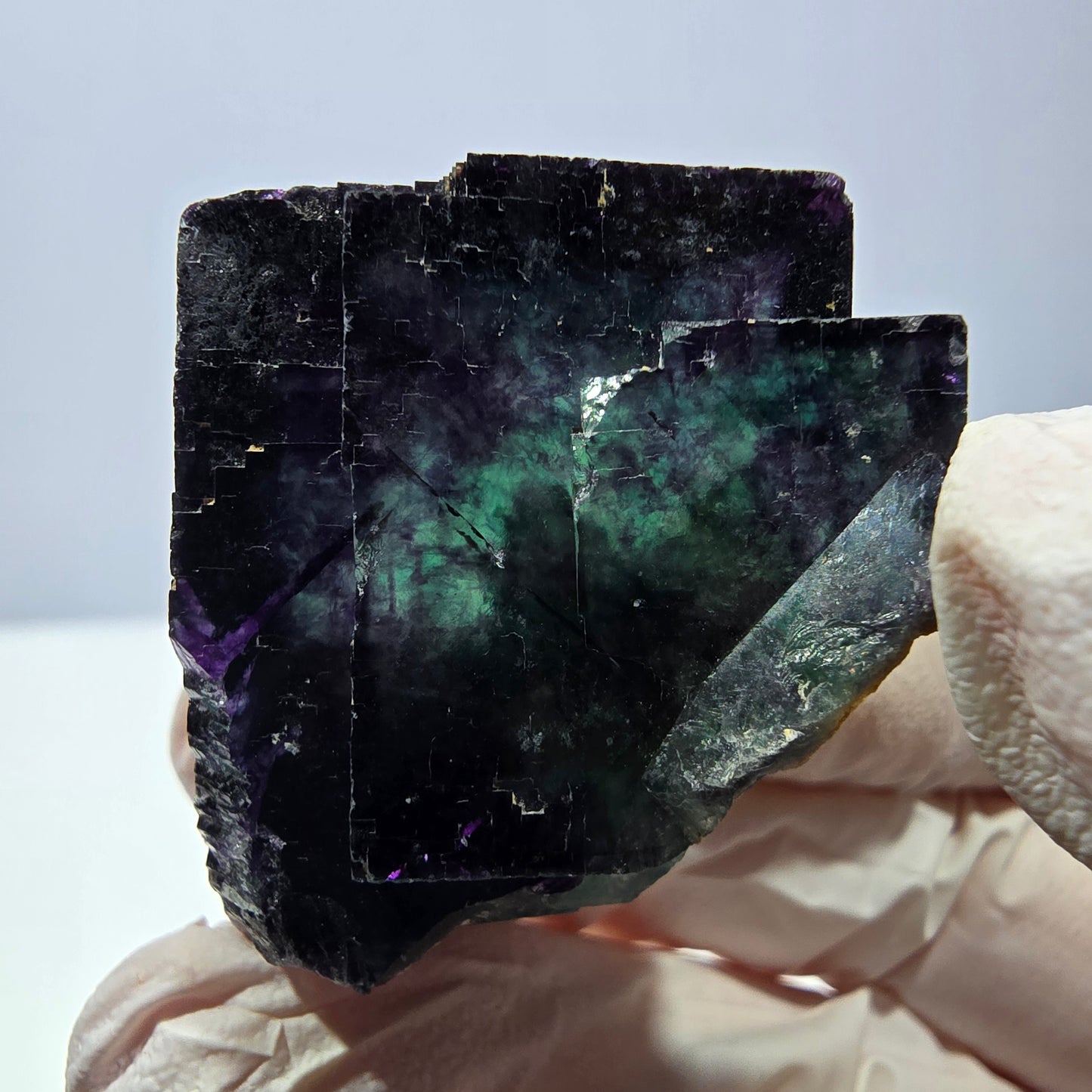Spécimen de cube de fluorite fantôme, parqueté vert violet Okorusu, Namibie 31*30*20 mm 
