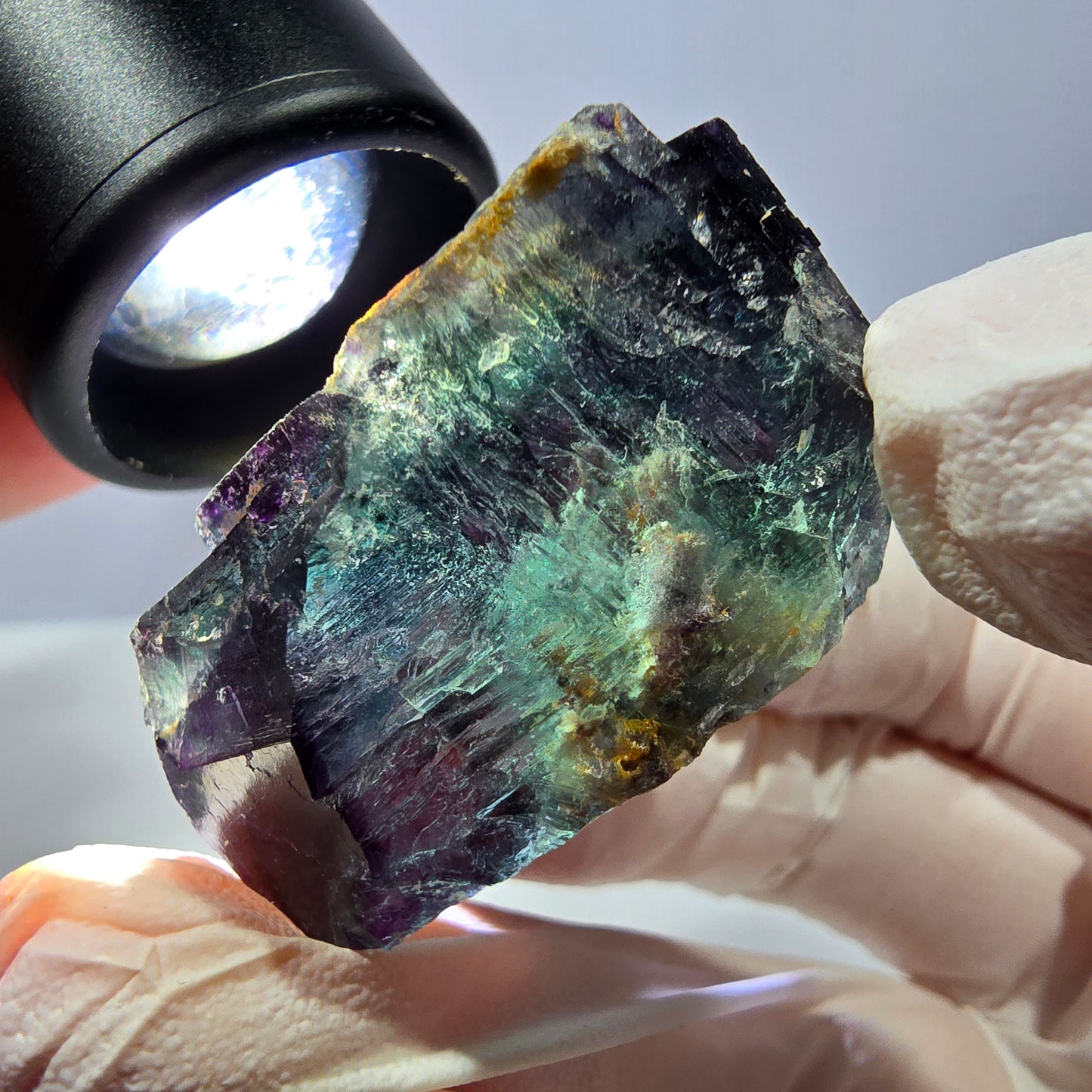 Spécimen de cube de fluorite fantôme, parqueté vert violet Okorusu, Namibie 31*30*20 mm 
