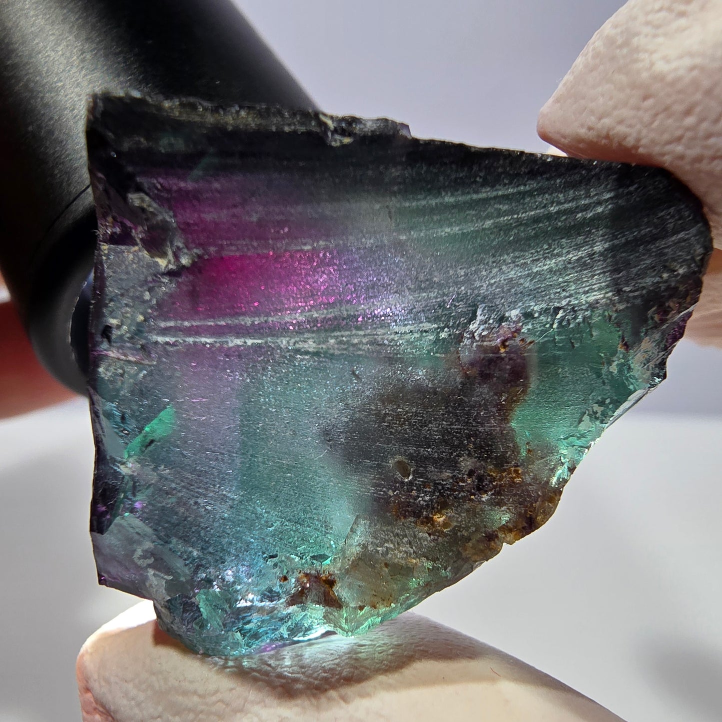 Spécimen de cube de fluorite fantôme, parqueté vert violet Okorusu, Namibie 31*30*20 mm 