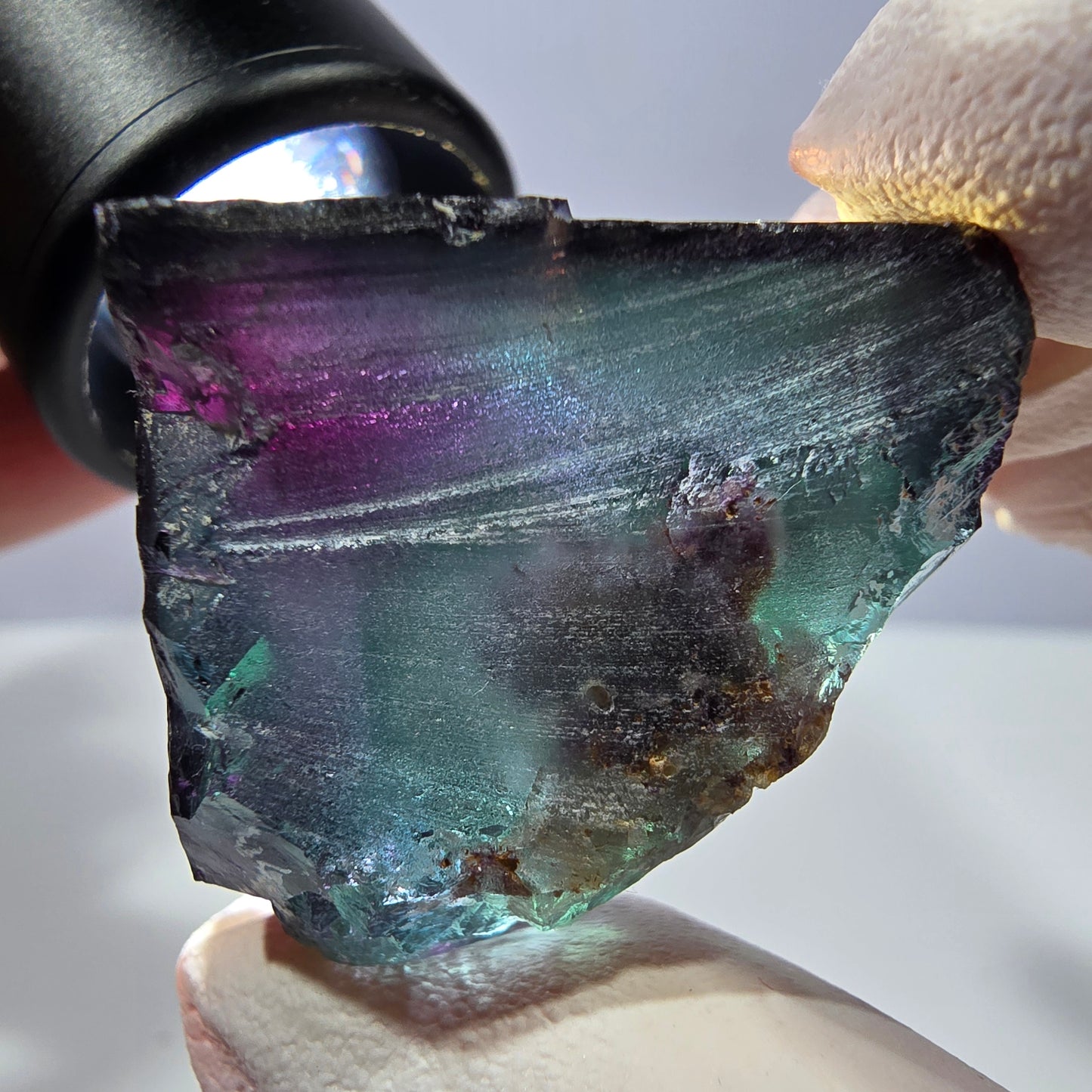 Spécimen de cube de fluorite fantôme, parqueté vert violet Okorusu, Namibie 31*30*20 mm 